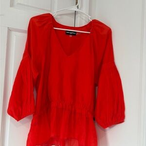 Karl Lagerfeld Bright Red V-Neck Peasant Tunic